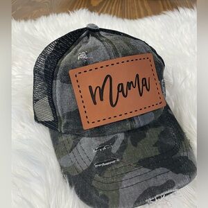 C.C Black Camo High Ponytail Cap Mama Leather Patch